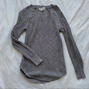 grey knit slim fit sweater with braid detail